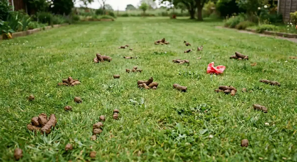 A Chicago backyard before BarkScoop, with pet waste in the grass